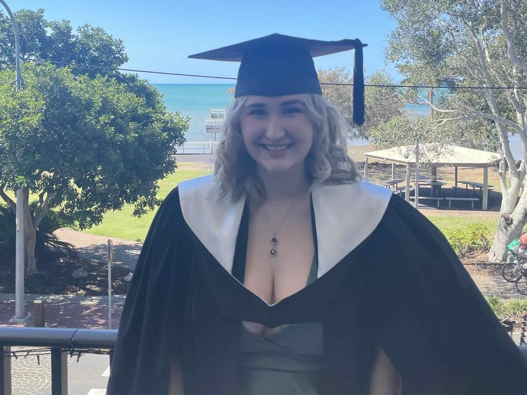 Nursing student Angela Slade at the University of the Sunshine Coast graduation ceremony at the Beach House Hotel on October 12, 2023.