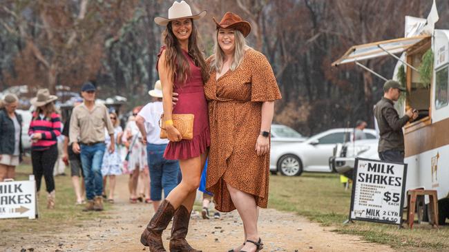 Carley Hodge and Cassie Johston get into the spirit of the occasion. Picture: Jason Edwards