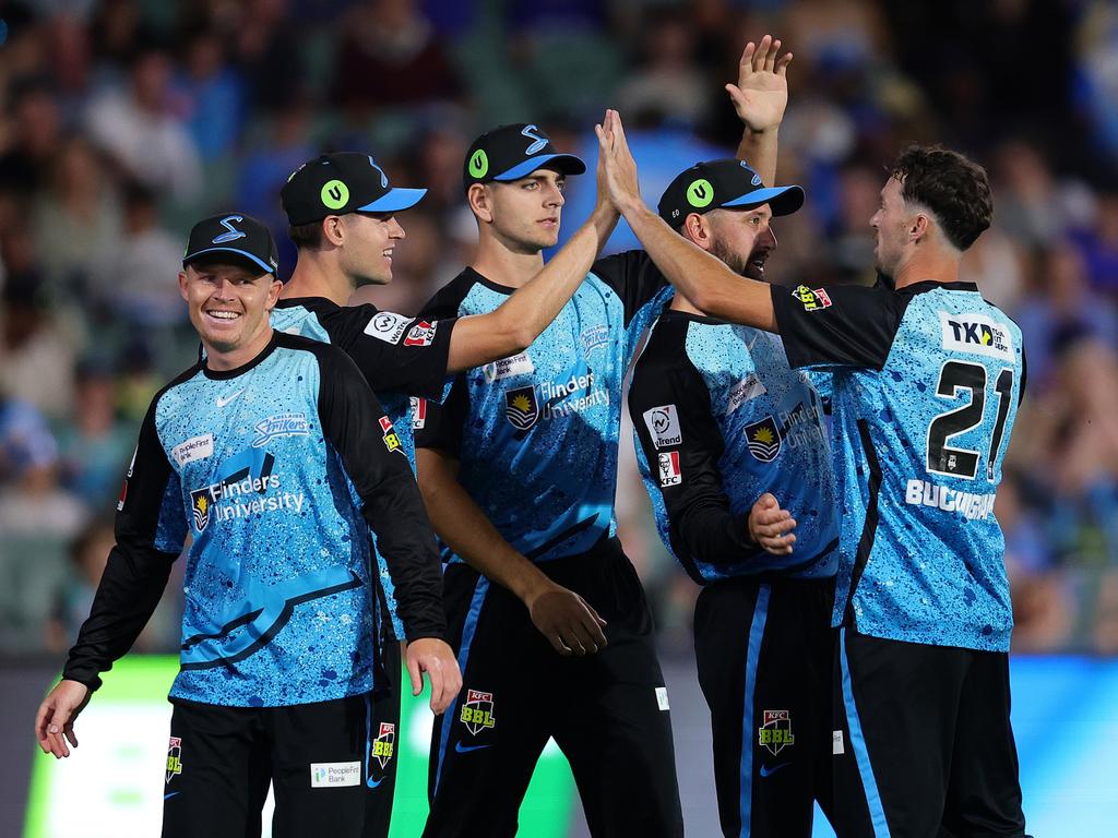 The Strikers celebrated a massive win on an historic night. Picture: Getty Images