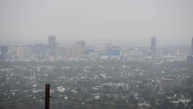 Smoke haze over Adelaide from the KI bushfires, taken from Mitcham. Picture: AAP/Brenton Edwards