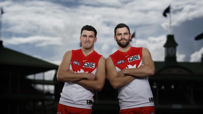 McCartin, pictured alongside brother Tom (left), played 35 games for the Swans including a critical role in the run to the 2022 Grand Final. Photo by Phil Hillyard