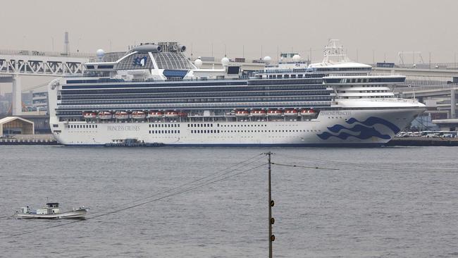 The Diamond Princess cruise ship anchored off Yokohama, Tuesday. Picture: Kyodo News