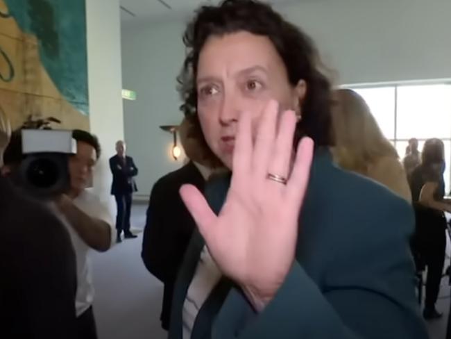 Monique Ryan snapped at a reporter asking about her husband's theft of her rival's political signage before fleeing.