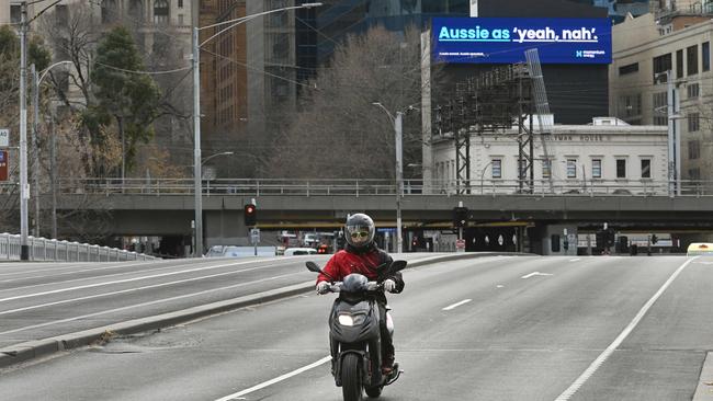 A lone motorist at Southbank on Wednesday. Picture: William West/AFP