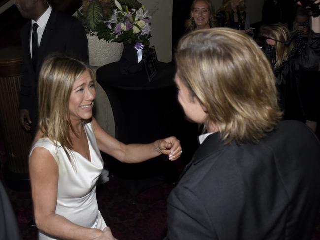 Jaws dropped when Jennifer Aniston and Brad Pitt saw each other backstage at the SAGs. Picture: Getty Images