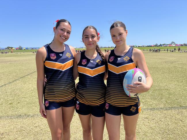 Gold Coast Titans All Schools Touch 2024. Pictured: Lily Tran, Dallas Hill and Chloe Webb