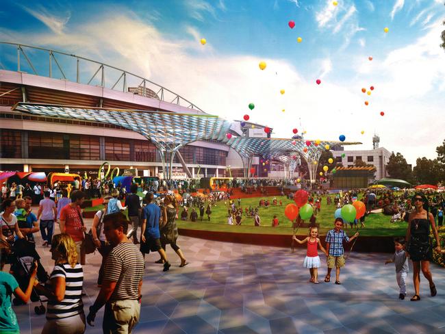 Images from the AFL's secret pitch document. They show the planned $300 million revamp of Etihad Stadium.