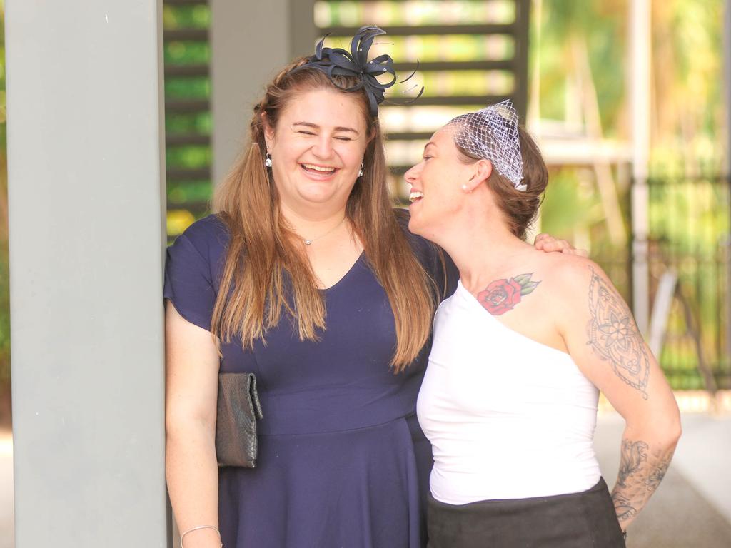 Jess Potter and Leila Bennett at the 2021 Darwin Cup Carnival Derby Day. Picture: Glenn Campbell