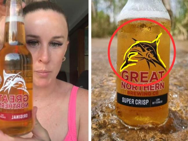 A sharp-eyed Aussie mum has spotted something hidden in the logo of a Queensland beer. Picture: Tiktok @paigebush91 / Facebook @GreatNorthernBrewingCompany