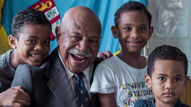 Sitiveni Rabuka with grandchildren Claire, Esther and Dallas. Picture: Shiri Ram