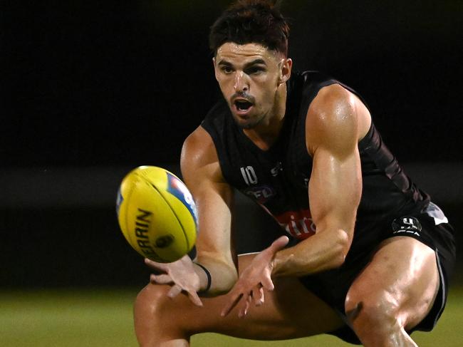 Scott Pendlebury on the training paddock at Maroochydore. Picture: Getty Images