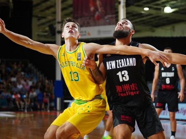 Teenage Australian Boomer Alex Toohey in action during FIBA World Cup qualifiers. Picture: Supplied