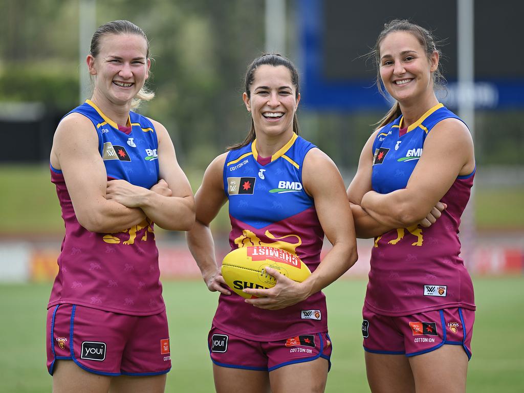 Shannon Campbell, Ally Anderson and Bre Koenen are all about to play in their 6th grand final. Picture: Lyndon Mechielsen/Courier Mail