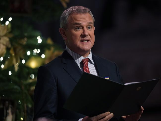 Downton Abbey and Paddington star Hugh Bonneville reads an extract from Paddington at the service. Picture: Getty Images