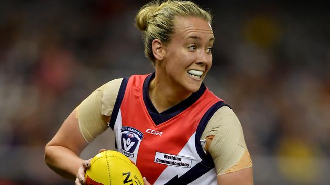 Lauren Arnell in action during the  Darebin Falcons v Diamond Creek VFL Women's Grand Final at Etihad Stadium in Docklands, Sunday, Sept. 24, 2017. (Picture/Andy Brownbill