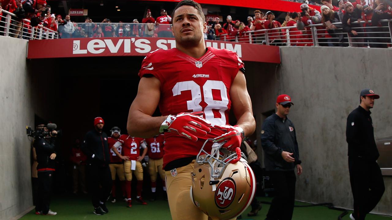 Jarryd Hayne's official San Francisco 49ers jersey sitting next to