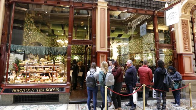 Visitors line up outside the Hopetoun Tea Rooms, which will remain as a dining venue. Picture: Alex Coppel.