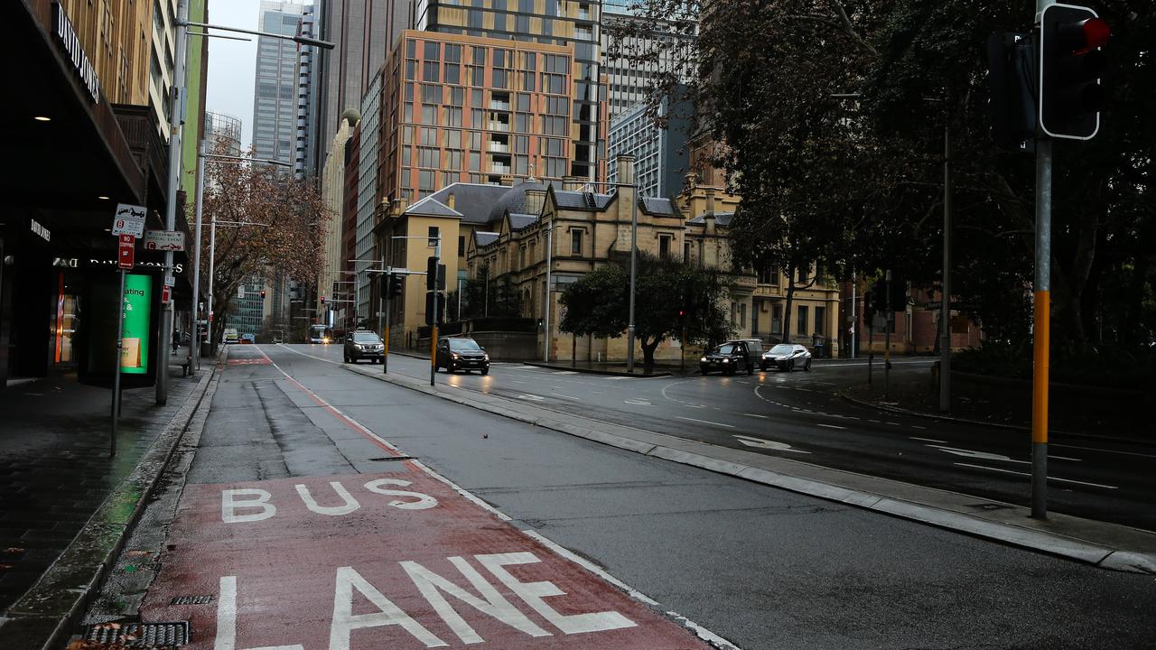 A near deserted Elizabeth Street in the heart of Sydney’s CBD on day three of the lockdown. Picture: NCA NewsWire/Gaye Gerard