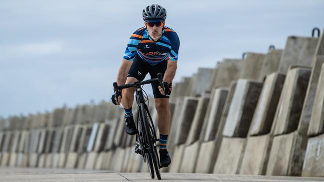 Tim Searle on the fly in the virtual world of Zwift. Picture: Supplied
