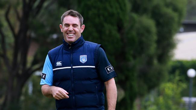 NSW Origin coach Brad Fittler (L) and fellow Blues legends Andrew 'Joey' Johns (R) and Danny Buderus pictured at an Origin Pathways training session at Sydney Academy of Sport in Narrabeen. Picture: Toby Zerna