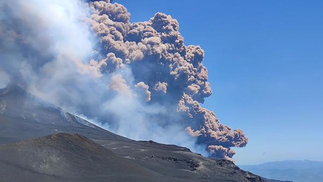 Mt Etna has erupted in Italy on Monday June 2. Picture: Italy National Institute of Geophysics and Volcanology