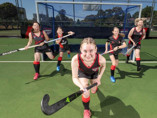 Victoria University (VU) research has found when it comes to playing community sport, it seems girls just want to have fun. (L-R) Kristie Baker, Elizabeth Baker, Caitlin Richards, Victoria Baker, Shannon Gittings and Katherine Baker . Picture: Tony Gough