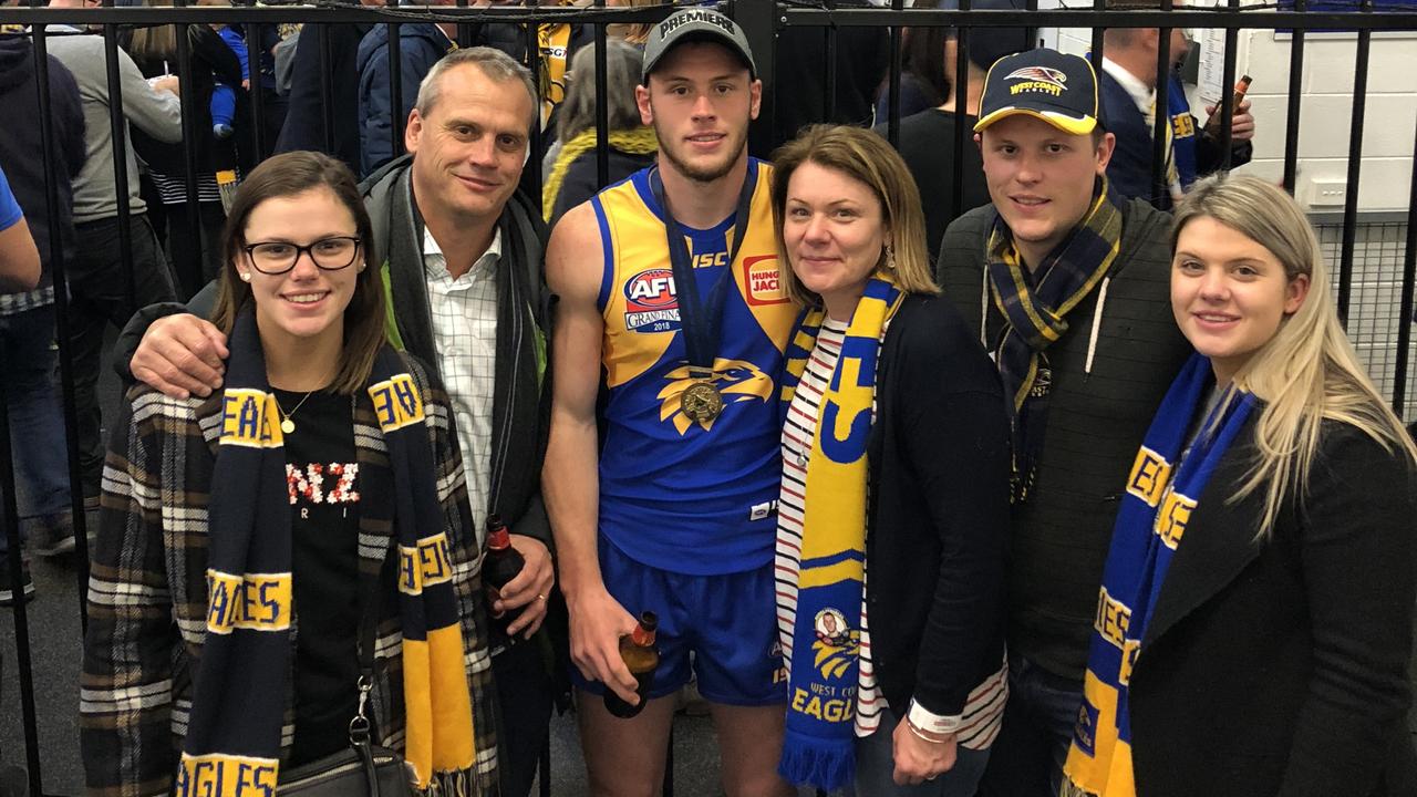 The Venables family — sister Ashlee, father Peter, Daniel Venables, mum Joanne, brother Dylan and sister Alyx after the 2018 grand final. Picture: Supplied