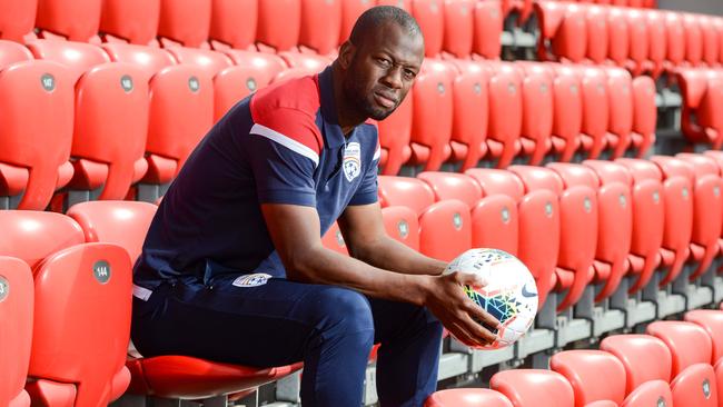 Bruce Djite at Hindmarsh Stadium after being appointed Adelaide United’s director of football. Picture: Brenton Edwards