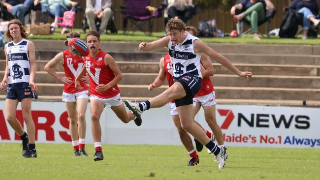 Tom Schirmer, of South Adelaide, in action during The Advertiser’s live stream of the SANFL Under-16 semi-final between the Panthers and North Adelaide. Picture: Russell Millard