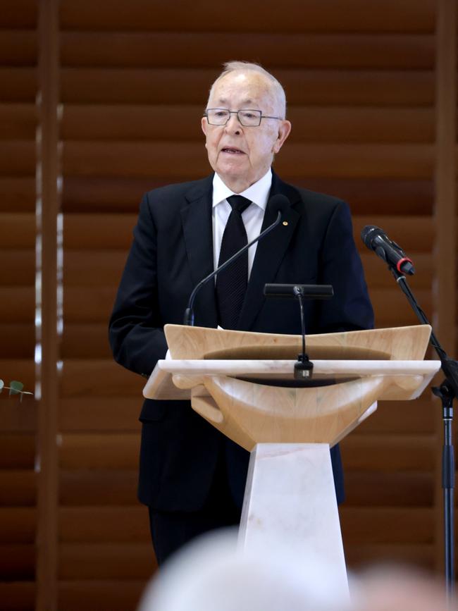 Terry White AO, speaks at the State Funeral Service for Mike Ahern AO, at Our Lady of the Rosary Catholic Church, Caloundra, on Friday 25th August 2023 - Photo Steve Pohlner