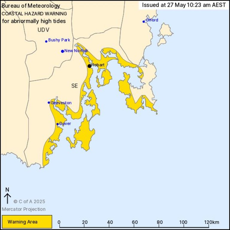 Abnormally high tide set to hit Tasmania's South East on Tuesday Picture BOM