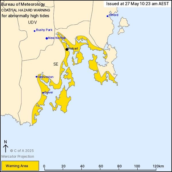 Abnormally high tide set to hit Tasmania's South East on Tuesday Picture BOM