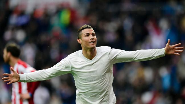 Cristiano Ronaldo celebrates scoring a goal for Real Madrid.