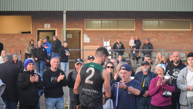 Chris Farchione was awarded the Leukaemia Foundation BOG Medal in the Greenvale v Keilor Leukaemia Foundation Cup in memory of Vince and Jack DiGiantomasso. Photo: Facebook.