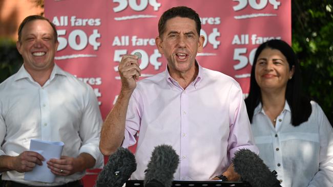 Queensland Premier Steven Miles, along with Deputy Premier Cameron Dick and Minister for State Development Grace Grace. Picture: Lyndon Mechielsen