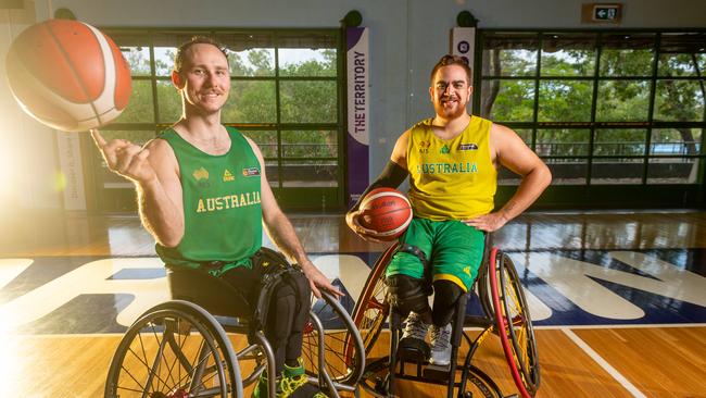 Tom O'Neill-Thorne and Clarence McCarthy-Grogan will lead the Australian Wheelchair Basketball team. Picture: Che Chorley