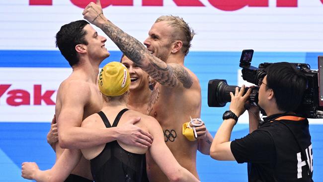 The mixed 4x100m freestyle relay was among our gold medals. Picture: Philip Fong/AFP