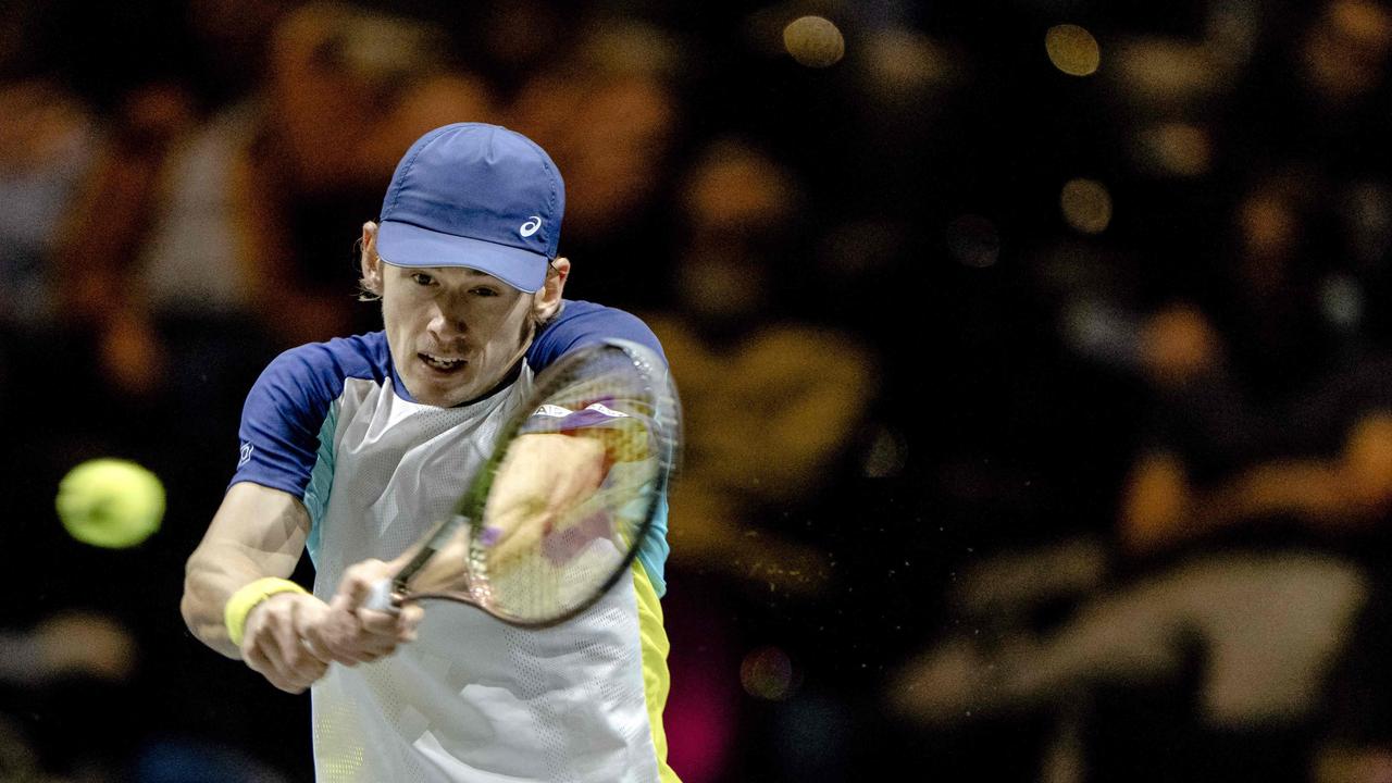 Australia's Alex de Minaur hits a return to Greece's Stefanos Tsitsipas on day five of the ABN AMRO World Tennis Tournament in Ahoy Rotterdam, on February 11, 2022. Picture: Sander Koning/ANP/AFP