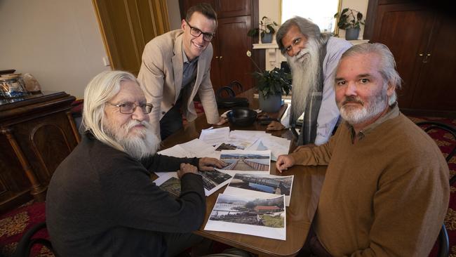 Alternative Battery Point walkway design, retired Structural Engineer Jim Gandy, Hobart City Councillors Ryan Posselt and Mike Dutta and Economist David Hook. Picture: Chris Kidd