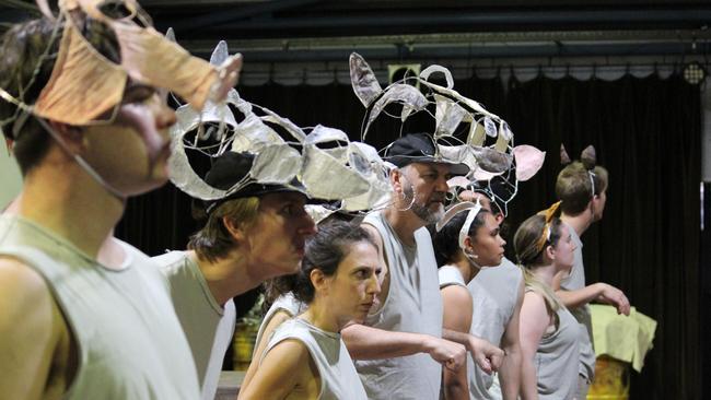 Darwin theatre company, Corrugated Iron Youth Arts rehearsing their locally produced performance of George Orwell’s Animal Farm.