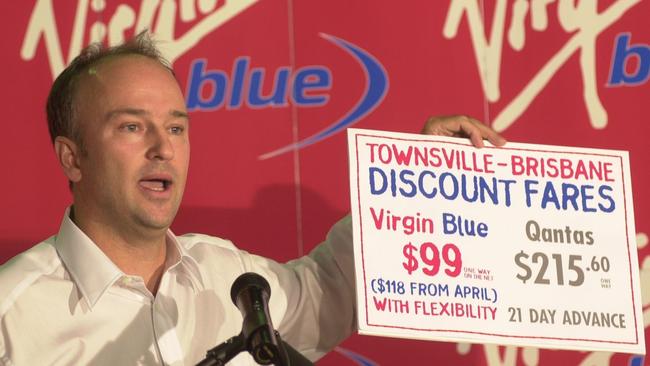 Virgin Blue CEO Brett Godfrey reveals flight prices at the Townsville launch. Picture: Ned Kelly.