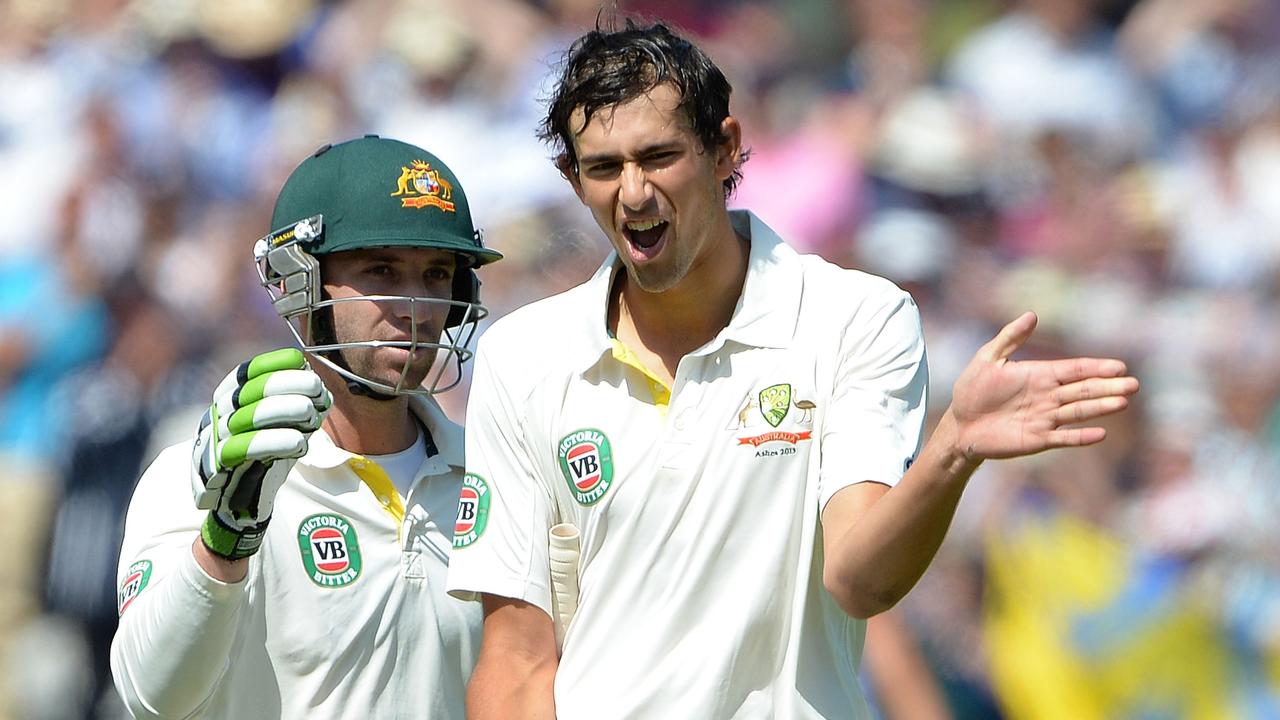 Ashton Agar (R) was another youngster thrust into the spotlight – making 98 on debut in the 2013 Ashes. Picture: AFP