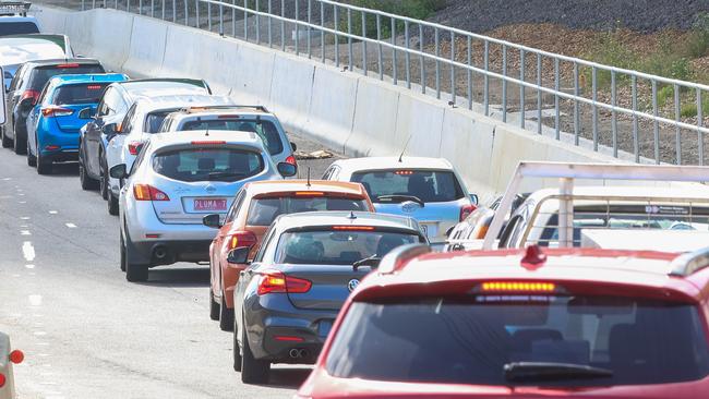 MELBOURNE, AUSTRALIA- NewsWire Photos DECEMBER 27 2023Traffic chaos on the Westgate bridge on the first day of lane closures.Three of the five in-bound lanes on Melbourne's West Gate bridge will be closed again this year from 9 pm Boxing Day until January 2nd. Last year there were extreme delays for motorists, with travel times exceeding an hour per kilometre at its worst.Picture: NCA NewsWire /Brendan Beckett