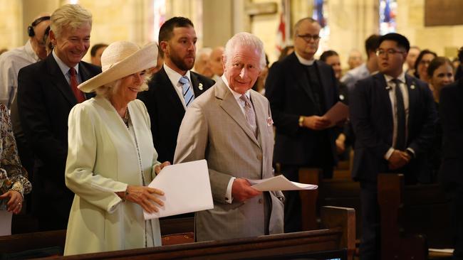 The King and Queen attend a church service officiated by the Archbishop of Sydney, the Most Reverend Kanishka Raffel. Picture: Rohan Kelly