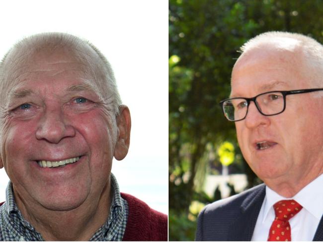 FIRED UP: Mooloolaba Chamber of Commerce president Graeme Juniper, left, and Mayor Mark Jamieson, have faced off over paid parking plans.