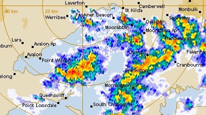 Heavy thunderstorms move east towards the Gippsland region. Photo: Bureau of Meteorology