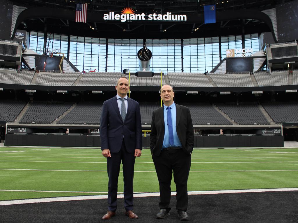 Andrew Abdo and Peter V'landys at Allegiant Stadium in Las Vegas.