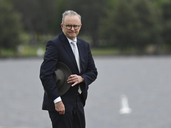 CANBERRA, AUSTRALIA, NewsWire Photos. JANUARY 26 2024: Prime Minister Anthony Albanese attends The National Australia Day Citizenship and Flag Raising Ceremony in Canberra. Picture: NCA NewsWire / Martin Ollman