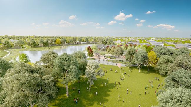 Dingley Village masterplan has 14ha open space including a large park. Photo: Artist’s impression.