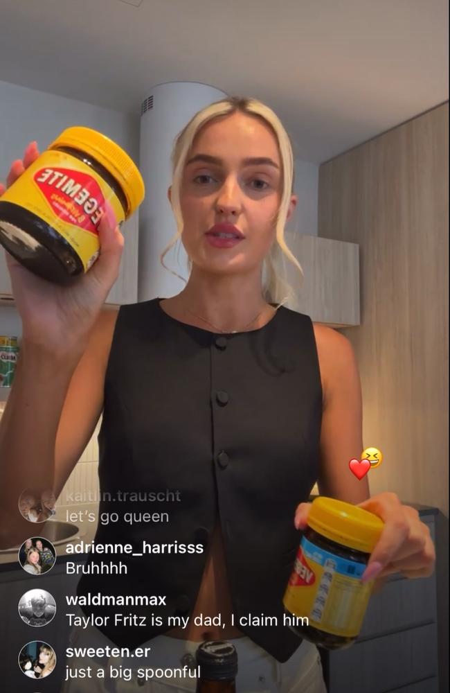 Riddle described Vegemite as ‘disgusting’ in her Instagram live video.